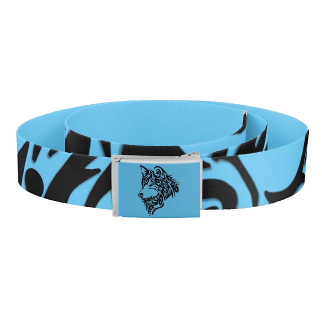 Abstract Black Tribal Design on Blue Belt (Coil)