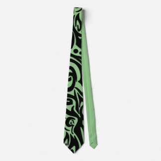 Abstract Black Tribal Design on Green Neck Tie