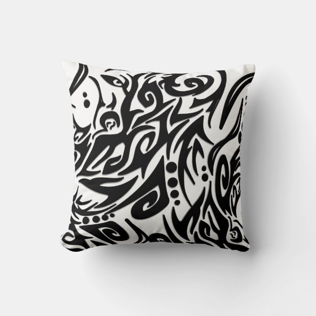 Abstract Black Tribal Throw Pillow (Front)