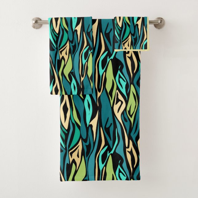 Abstract black turquoise bath towel set (Insitu)