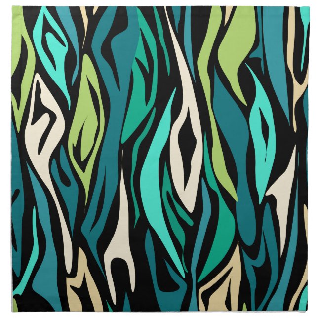 Abstract black turquoise cloth napkin (Front)
