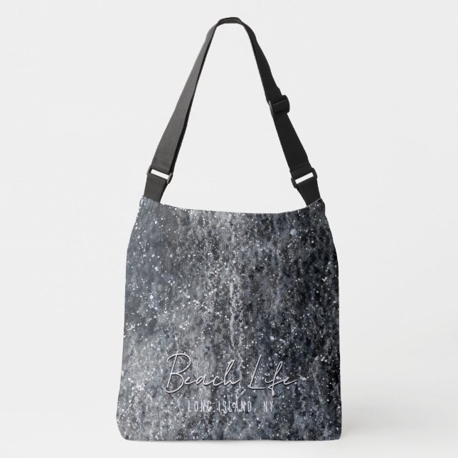 Abstract Black Watercolor Flourish w Custom Text Crossbody Bag (Front)
