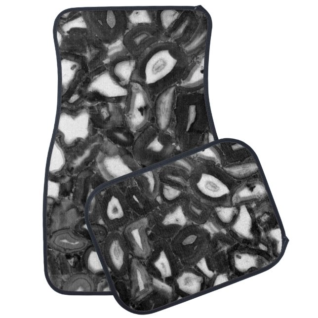 Abstract Black White agates geode  Car Floor Mat (Set)