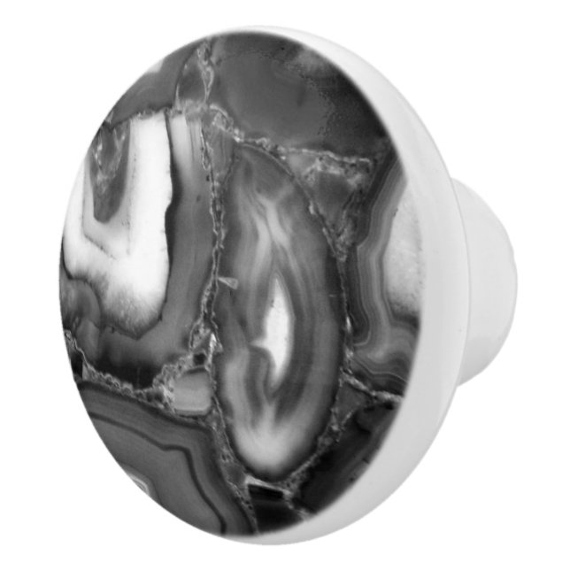 Abstract Black White agates geode  Ceramic Knob (Right)