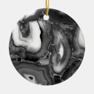 Abstract Black White agates geode Ceramic Ornament