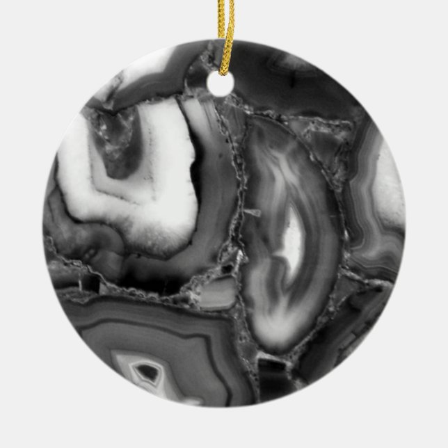 Abstract Black White agates geode  Ceramic Ornament (Front)