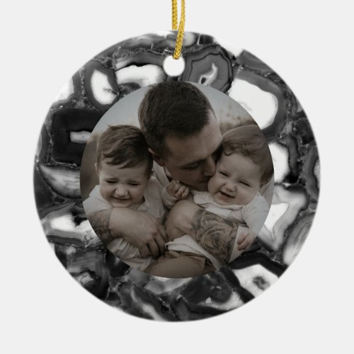 Abstract Black White agates geode  Ceramic Ornament
