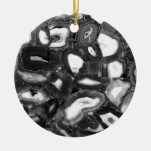 Abstract Black White agates geode Ceramic Ornament