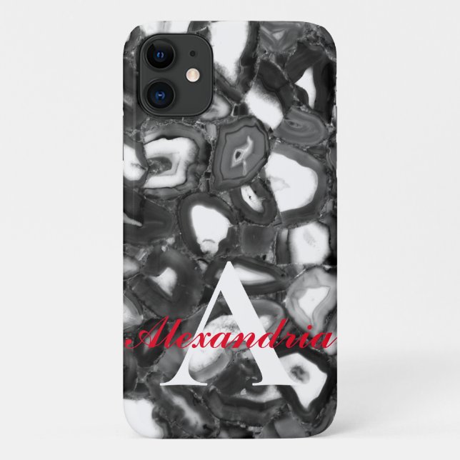 Abstract Black White agates geode monogram Case-Mate iPhone Case (Back)