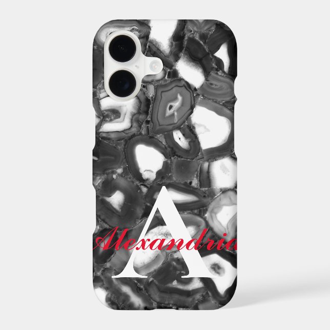 Abstract Black White agates geode monogram Iphone Case (Back)