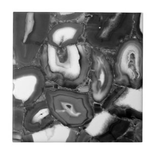 Abstract Black White agates geode  Tile