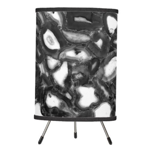 Abstract Black White agates geode   Tripod Lamp