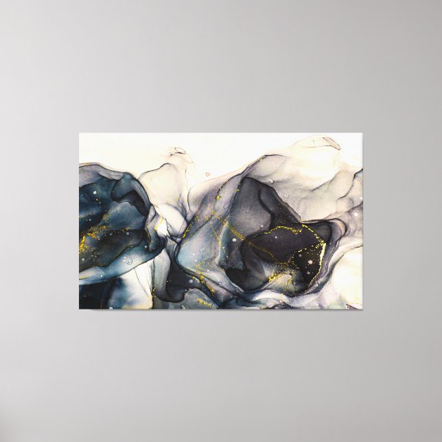 Abstract Black, White and Gold Alcohol Ink  Canvas Print (Front)