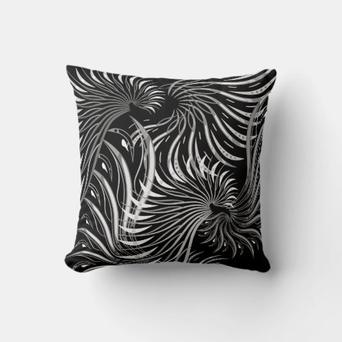 Abstract  Black White and Gray Wings Throw Pillow