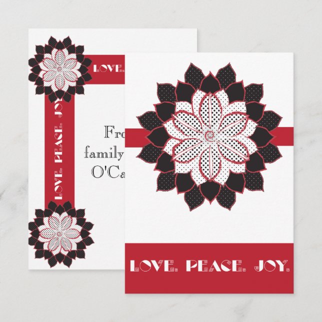 Abstract black, white, and red poinsettia invitation (Front/Back)