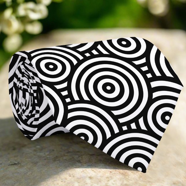 Abstract Black White Circles Lines Background Neck Tie (Creator Uploaded)