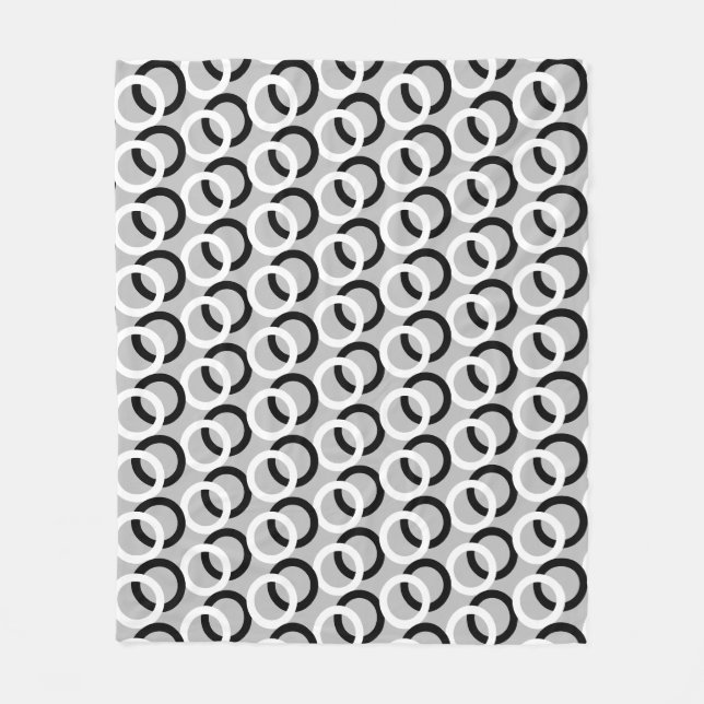Abstract Black & White Circles on Light Gray Fleece Blanket (Front)