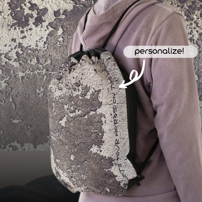 Abstract black & white (cracked wall)  drawstring bag (Creator Uploaded)