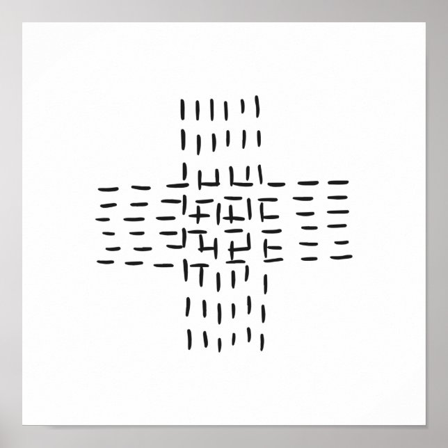 Abstract Black White Dash Cross Minimal Art Poster (Front)