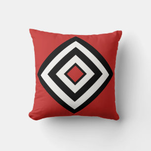 Abstract Black & White Diamonds on Crimson Red Throw Pillow
