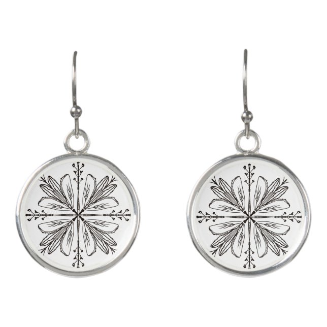 Abstract Black White Doodle Florals Earrings (Front)