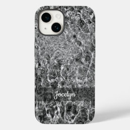 Abstract Black White Faux Marble Personalized Name Case-Mate iPhone 14 Case