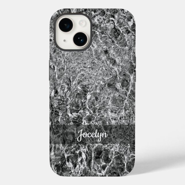 Abstract Black White Faux Marble Personalized Name Case-Mate iPhone Case (Back)
