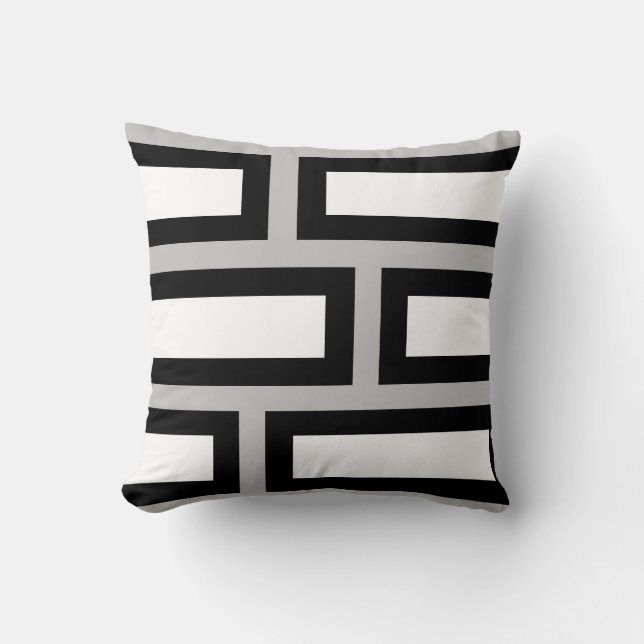 Abstract Black White Geometric Shapes on Gray Throw Pillow (Front)