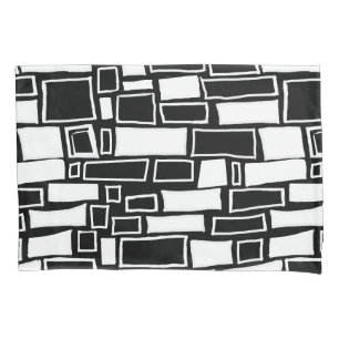 Abstract Black White Geometric Tile Pillow Case