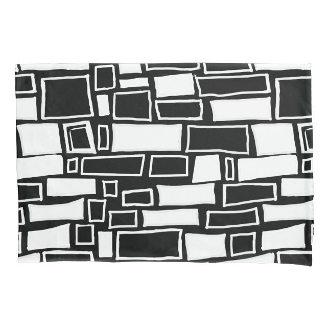 Abstract Black White Geometric Tile Pillow Case (Front-Left)