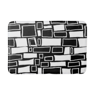 Abstract Black White Geometric Tiles Bath Mat