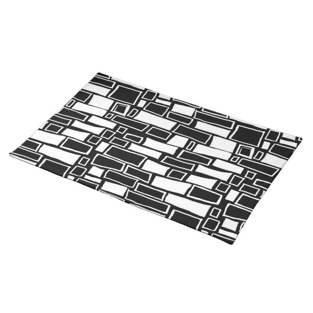 Abstract Black White Geometric Tiles Cloth Placemat (On Table)