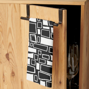 Abstract Black White Geometric Tiles Kitchen Towel