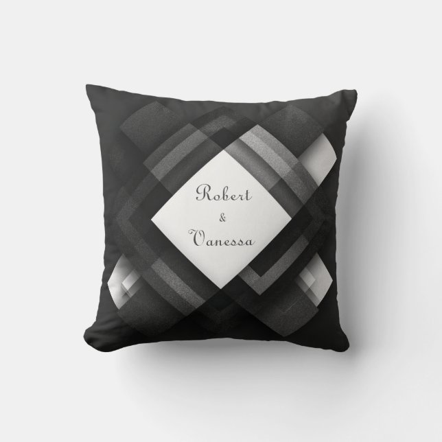Abstract Black White Glitter Layered Diamond Throw Pillow (Front)