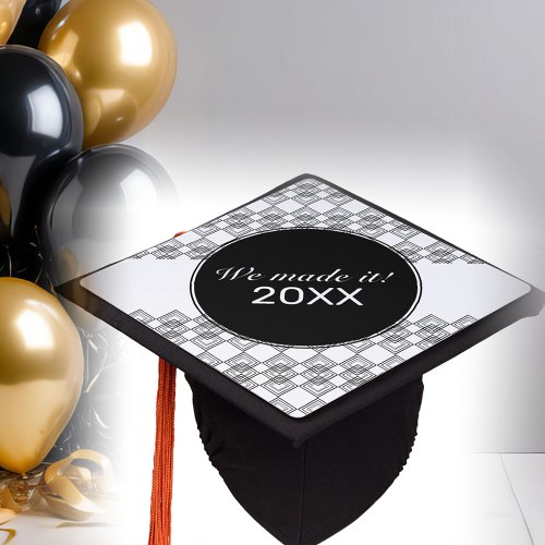 Abstract Black White Graduation Cap Topper