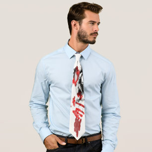 Abstract Black White Gray And Red Doodle Art Tie