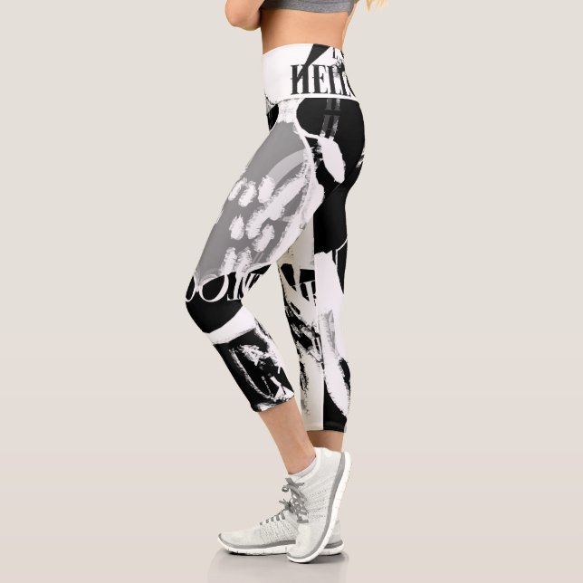Abstract Black White Gray Capri Leggings (Left)