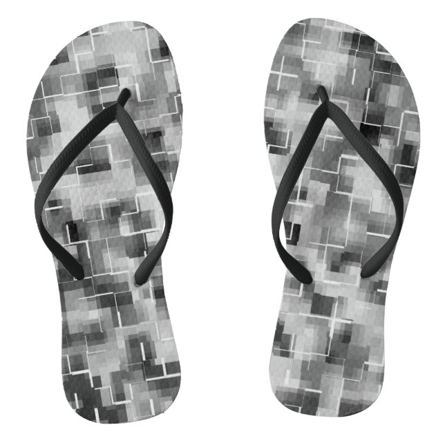 Abstract Black White Gray Flip Flops (Footbed)