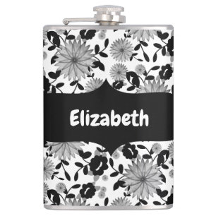Abstract Black White Gray Florals Designer Flask