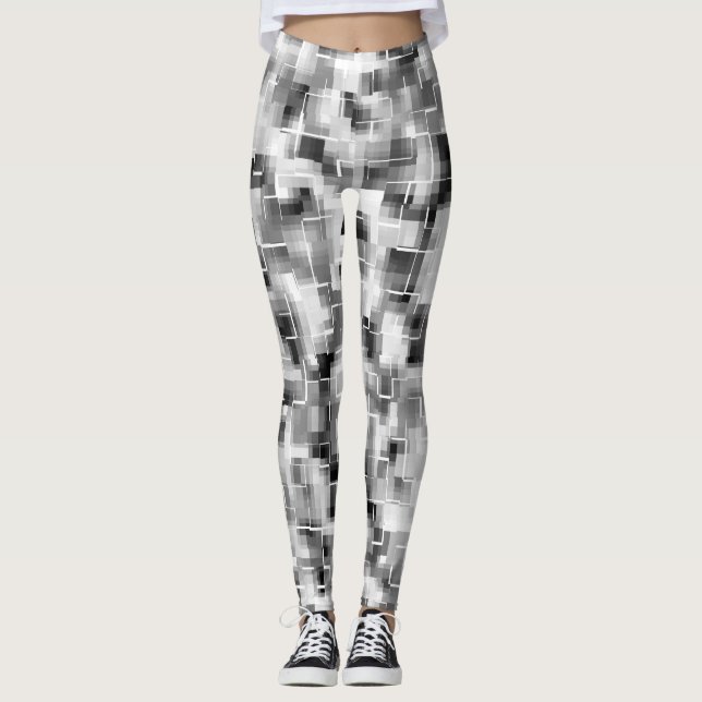 Abstract Black White Gray Leggings (Front)