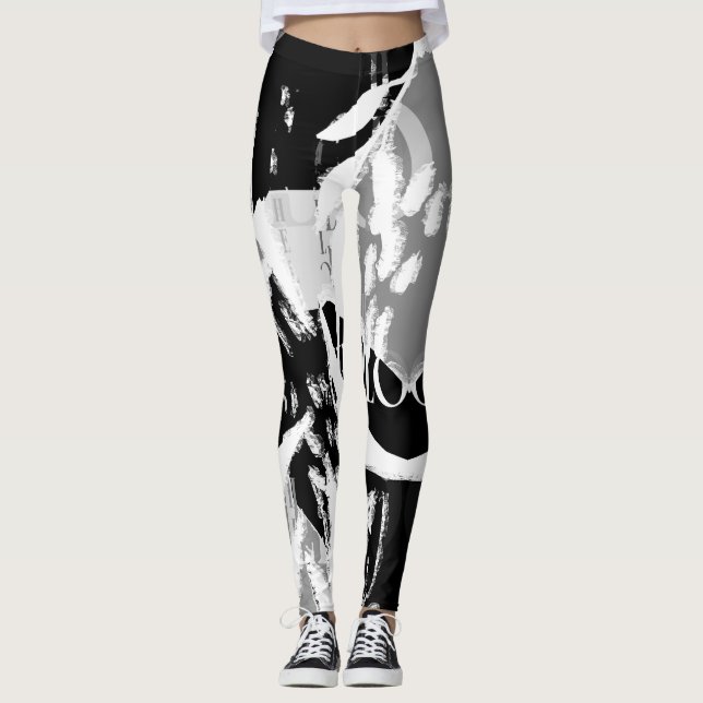 Abstract Black White Gray Leggings (Front)
