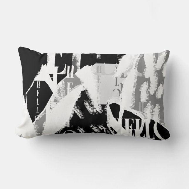Abstract Black White Gray Lumbar Pillow (Front)