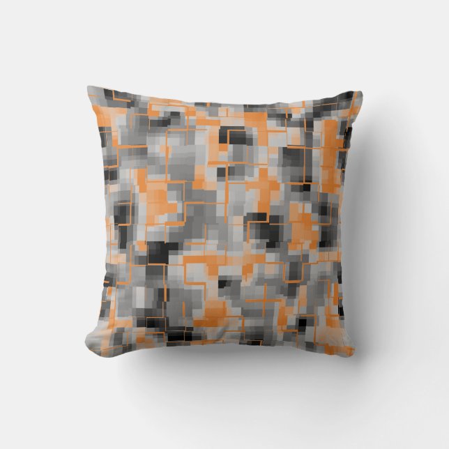 Abstract Black White Gray Orange Throw Pillow (Front)