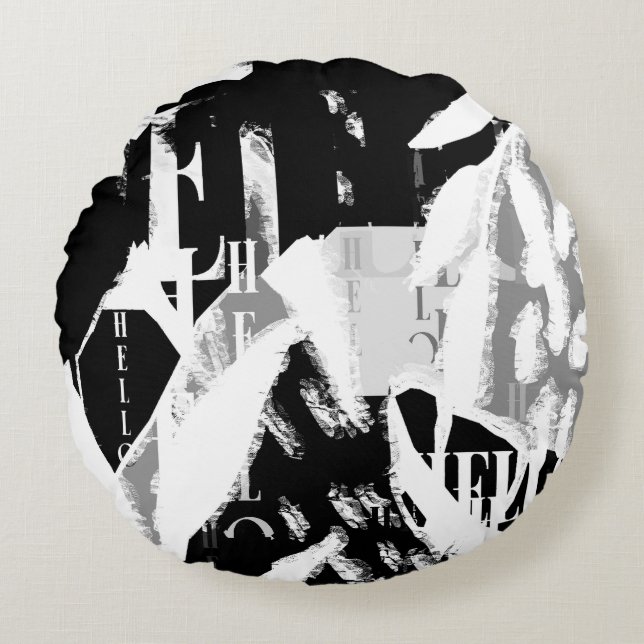 Abstract Black White Gray Round Pillow (Front)