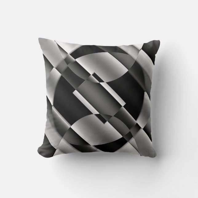 Abstract Black, White & Gray Shapes Throw Pillow (Front)