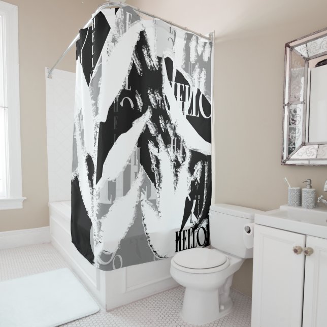 Abstract Black White Gray Shower Curtain (In Situ)