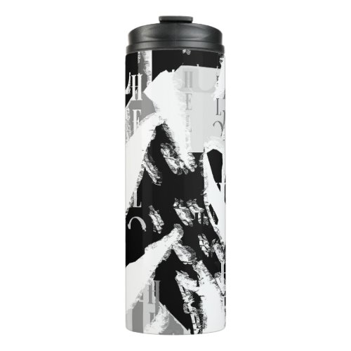 Abstract Black White Gray Thermal Tumbler