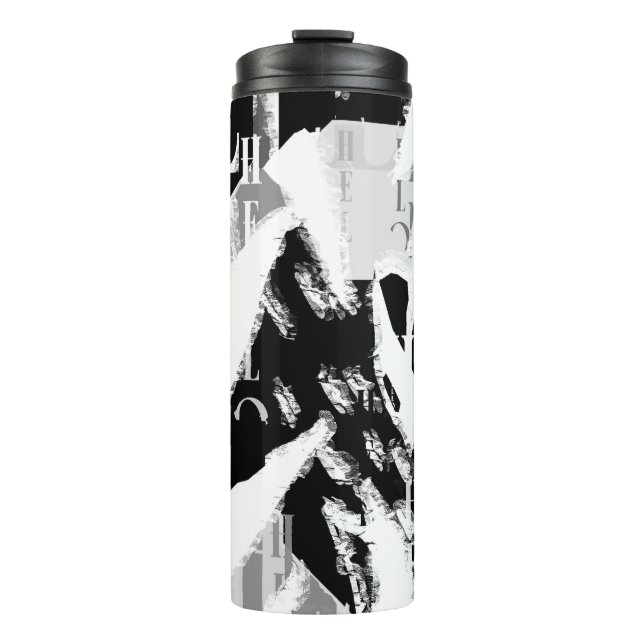 Abstract Black White Gray Thermal Tumbler (Front)