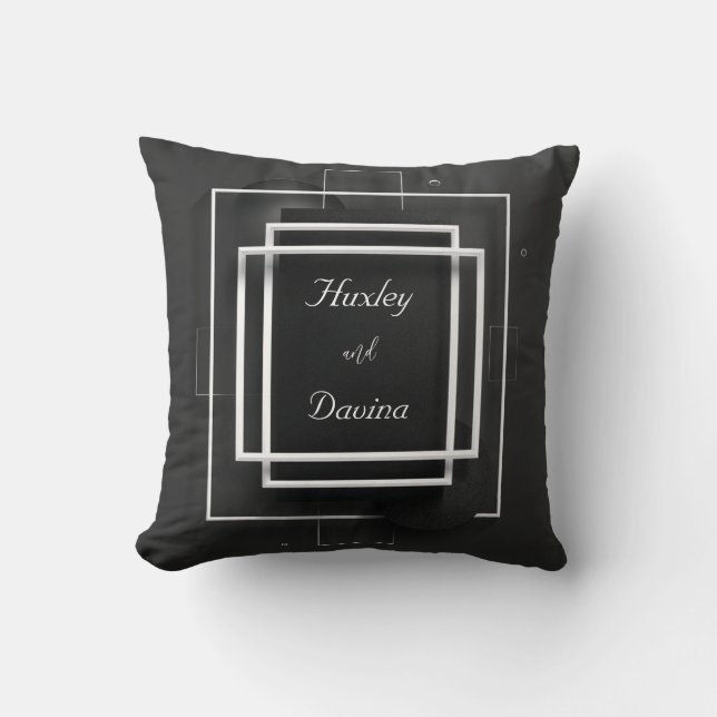 Abstract Black White Layered Geometric Frame Throw Pillow (Front)