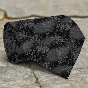 Abstract Black White Leaves Repeat Design Pattern Neck Tie